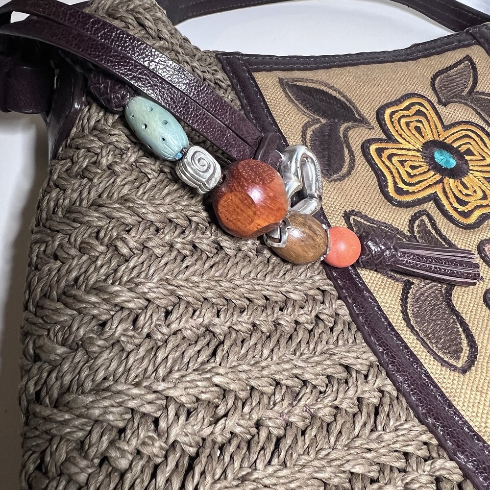Brighton Tiki Garden multicolor embroidered floral large straw tote bag - Picture 5 of 10
